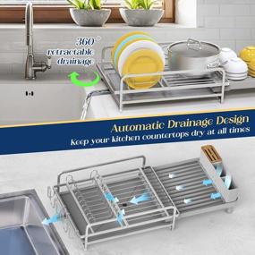 img 1 attached to 19"-27" Expandable Dish Drying Rack - Large Capacity, Heavy Duty Aluminium Drainer W/ Removable Cutlery & Cup Holder For Kitchen Countertop