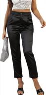 women's satin pleated pull-on high waist dress pants with pockets logo