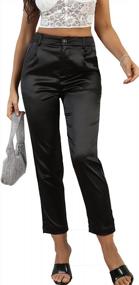 img 4 attached to Women'S Satin Pleated Pull-On High Waist Dress Pants With Pockets