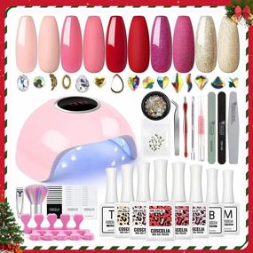 img 4 attached to Professional Gel Nail Polish Kit With UV Light, Matte And Glitter Top Coat, Base Coat And Nail Rhinestones - Includes Fall Colors For DIY Christmas Manicure - Perfect Gift For Women And Girls