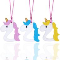 🦄 girls' unicorn chew necklace - chewing & teething necklace for kids - teether pendant, autism sensory toy - chew toys & teething toys - blue, yellow & pink design logo