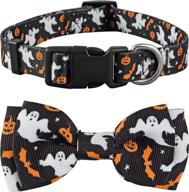 👻 halloween dog collar with bowtie for large, medium, and small dogs (medium size, spooky halloween ghosts design) logo