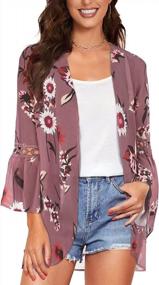 img 4 attached to Women'S Summer Floral Chiffon Kimono Cardigan Cover Up Blouse Top