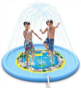 img 4 attached to 68-дюймовый коврик для болотного бассейна с разбрызгивателем, прочная игрушка для воды на открытом воздухе для детей - коврик для игр с брызгами и брызгами