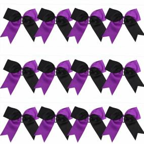 img 2 attached to Purple And Black 8 Inch Jumbo Cheerleading Bows Hair Tie Ponytail Holder