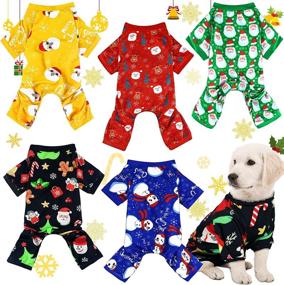 img 4 attached to 🎄 Рождественский комбинезон для собак "Dog Jumpsuit Pajamas": 5-предметный набор одежды для питомцев - комбинезон, пеленка, и рубашка в рождественском стиле - Идеально подходит для маленьких собак, щенков и кошек, подходит для питомцев весом 5-6 фунтов.