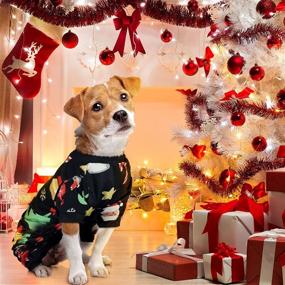 img 1 attached to 🎄 Рождественский комбинезон для собак "Dog Jumpsuit Pajamas": 5-предметный набор одежды для питомцев - комбинезон, пеленка, и рубашка в рождественском стиле - Идеально подходит для маленьких собак, щенков и кошек, подходит для питомцев весом 5-6 фунтов.