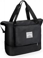 large capacity foldable travel bag - portable waterproof duffel bag handbag for shopping, sports, gym, travel, and vacation - jielisi oxford fabric (black) logo