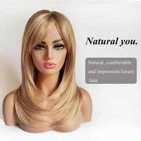 img 3 attached to Natural Ombre Blonde Straight Wigs With Side Bangs - Long Bob Style For Women | Includes Wig Cap | 21 Inch Length