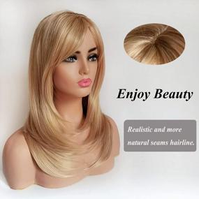 img 1 attached to Natural Ombre Blonde Straight Wigs With Side Bangs - Long Bob Style For Women | Includes Wig Cap | 21 Inch Length