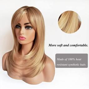 img 2 attached to Natural Ombre Blonde Straight Wigs With Side Bangs - Long Bob Style For Women | Includes Wig Cap | 21 Inch Length