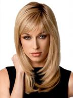 natural ombre blonde straight wigs with side bangs - long bob style for women | includes wig cap | 21 inch length logo
