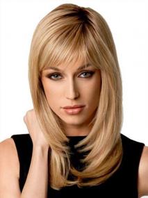 img 4 attached to Natural Ombre Blonde Straight Wigs With Side Bangs - Long Bob Style For Women | Includes Wig Cap | 21 Inch Length