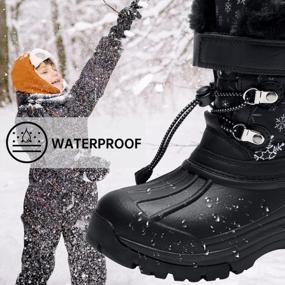 img 3 attached to Waterproof Winter Snow Boots For Boys And Girls - Insulated With Fur, Non-Slip Outdoor Mid Calf Duck Boots (Black) - Available In Little Kid/Big Kid Sizes 10-5.5