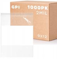gpi case of 1000 9" x 12" clear plastic reclosable zip bags - bulk 2 mil thick strong & durable poly baggies with resealable zipper top lock & write-on white block, for storage, packaging & shipping логотип