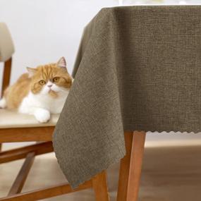 img 4 attached to Burlap Linen Tablecloth In Coffee Color - Heavy Duty Farmhouse Rectangle Table Cloth For Kitchen And Holiday Decorations - Stain And Water Resistant, Washable - 55 X 120 Inch Oblong Table Cover.