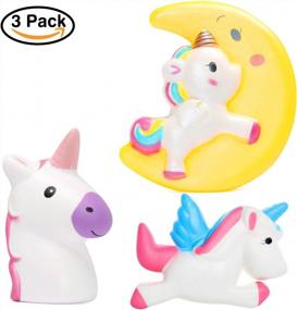 img 1 attached to OYE HOYE Jumbo Squishies Pack Of 3 Slow Rising Squeeze Kawaii Unicorn Squishy Scented Charms Stress Relief Toys