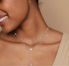 img 2 attached to Double Layered Teardrop Y-Necklace In S925 Sterling Silver - Ideal Gifts For Women