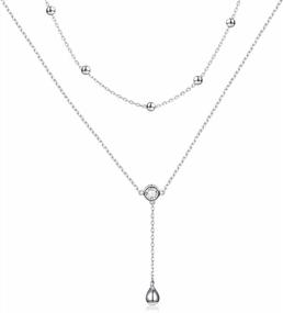img 4 attached to Double Layered Teardrop Y-Necklace In S925 Sterling Silver - Ideal Gifts For Women
