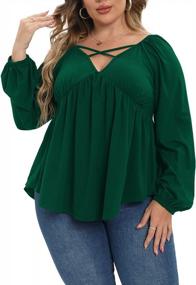 img 1 attached to Flaunt Your Curves With Uoohal'S Plus Size V-Neck Criss-Cross Tops - Long Sleeve Blouse For Women