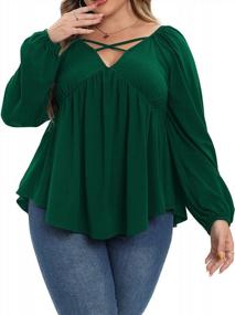 img 4 attached to Flaunt Your Curves With Uoohal'S Plus Size V-Neck Criss-Cross Tops - Long Sleeve Blouse For Women