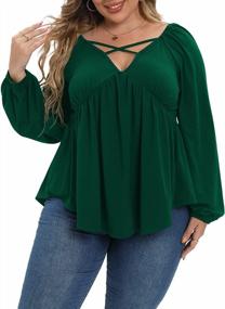 img 3 attached to Flaunt Your Curves With Uoohal'S Plus Size V-Neck Criss-Cross Tops - Long Sleeve Blouse For Women