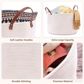 img 2 attached to 🧺 Stylish and Spacious: YOUDENOVA 110L Large Cotton Rope Woven Laundry Basket in White - Ideal for Bedroom, Bathroom, Nursery