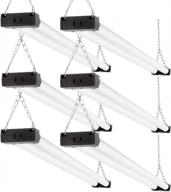 upgrade your workspace with 6-pack led shop lights for garage and workshop - 4500lm, 40w, 6000k daylight white, switch on/off, surface and hanging mount logo