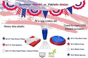 img 3 attached to American Flag Themed Red White And Blue Disposable Party Plastic Plates Cutlery Set - 350 Piece Combo (50 Dinner Plates, 50 Dessert Plates, 50 Cups, 50 Napkins, 50 Forks, 50 Spoons)