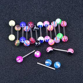 img 2 attached to Colorful Candy Tongue Piercing Set: JFORYOU'S 100Pcs Stainless Steel & Acrylic Barbells For Nipple & Tongue Jewelry