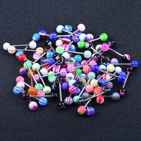 img 3 attached to Colorful Candy Tongue Piercing Set: JFORYOU'S 100Pcs Stainless Steel & Acrylic Barbells For Nipple & Tongue Jewelry
