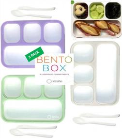 img 4 attached to Bento Box Lunch Boxes For Adults Kids, Portion Control Set For Lunches, Snack Container Lunchbox With Dividers, Boys Girls Women Men School Travel Snack Containers Leakproof Kit, Grey Green Purple