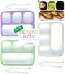 bento box lunch boxes for adults kids, portion control set for lunches, snack container lunchbox with dividers, boys girls women men school travel snack containers leakproof kit, grey green purple logo