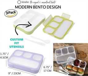 img 2 attached to Bento Box Lunch Boxes For Adults Kids, Portion Control Set For Lunches, Snack Container Lunchbox With Dividers, Boys Girls Women Men School Travel Snack Containers Leakproof Kit, Grey Green Purple
