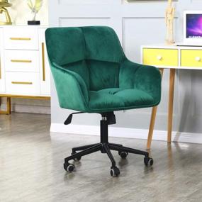img 4 attached to Modern Home Office Desk Chair: 360° Swivel, Velvet Upholstery, Larger Wider Seat & Rolling Wheels. Adjustable Ergonomic Computer Chair With Arms - Padded Green