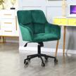 modern home office desk chair: 360° swivel, velvet upholstery, larger wider seat & rolling wheels. adjustable ergonomic computer chair with arms - padded green logo