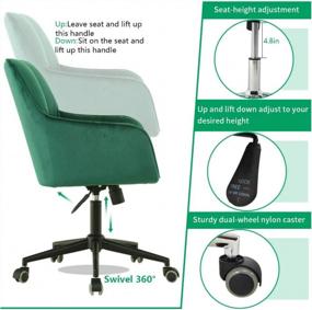 img 2 attached to Modern Home Office Desk Chair: 360° Swivel, Velvet Upholstery, Larger Wider Seat & Rolling Wheels. Adjustable Ergonomic Computer Chair With Arms - Padded Green