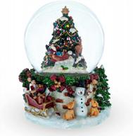 музыкальный снежный шар с дедом морозом, снеговиком и собаками, смотрящими на елку - идеально подходит для праздничного декора! логотип