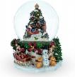 musical snow globe with santa, snowman & dogs watching christmas tree - perfect for holiday decor! logo