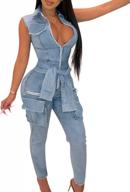 women's sexy denim jumpsuits rompers w/ short sleeves & pockets logo