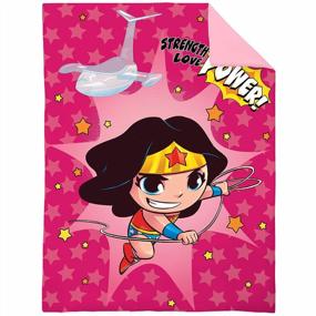 img 3 attached to Warner Bros NoJo Wonder Woman Pink, Gold, Red & Blue 4Piece Toddler Bed Set - Comforter, Flat Top Sheet, Fitted Bottom Sheet, Reversible Standrd Size Pillowcase, Bright Pink, Light Pink, Gold, Red
