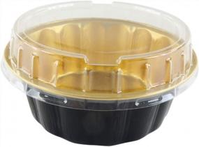 img 4 attached to Serve Your Desserts In Style With KitchenDance Disposable Colored Cake Cups And Tart Pans With Snap-On Dome Lid #A8P (100, Black & Gold)