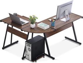 img 4 attached to Ivinta L-Shaped Corner Desk For Gamers With Keyboard Tray - Brown Wood