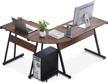 ivinta l-shaped corner desk for gamers with keyboard tray - brown wood logo