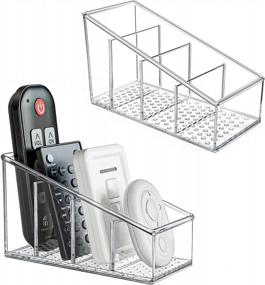 img 4 attached to MaxGear Remote Control Holder Desk Organizer: Clear Plastic Desktop Organization With 4 Compartments & Makeup Brush Holders, Perfect For Home/Office/School (2 Packs)