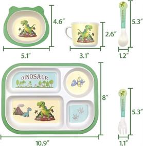 img 2 attached to Dino-Printed Bamboo Dinner Set For Toddlers: Includes Divided Plate, Feeding Dish, And Bib - Ideal Baby Tableware For Mealtime Fun And Easy Cleanup
