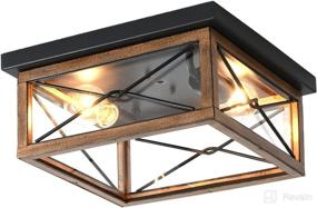 img 4 attached to 🏡 Farmhouse Flush Mount Ceiling Lamp: Rustic 2-Lights Indoor Outdoor Close to Ceiling Light Fixture with Wood Texture Finish for Kitchen, Dining Room, Bedroom, Porch, Hallway, Entryway | ETL Listed