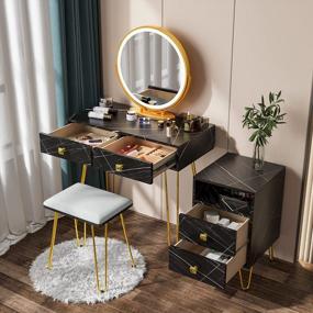 img 2 attached to Vintage Makeup Dressing Table Set With Lighted Mirror & LED Lights - 3 Color Lighting Modes, 2 Drawers & Removable Storage Cabinet For Bedroom Vanity Organization