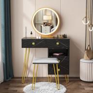vintage makeup dressing table set with lighted mirror & led lights - 3 color lighting modes, 2 drawers & removable storage cabinet for bedroom vanity organization logo