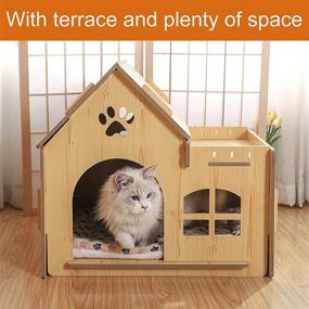 img 3 attached to 🏠 PetBus Cat House: Cozy Indoor Shelter for Cats & Small Dogs with Cushioned Padding, Wooden Construction, Doors, Windows, and Easy Assembly